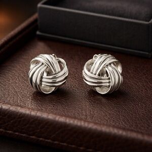 Vintage Silver Toned Knot Clip On Earrings